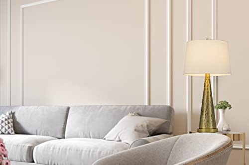 Cal Lighting BO-3033TB Metal Table Lamp, Antique Brass, 14inW x 27inH, Taper Hardback Drum Shade