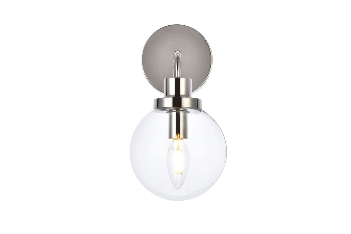 Living District Hanson 1-Light Metal Bath Sconce in Polished Nickel and Clear