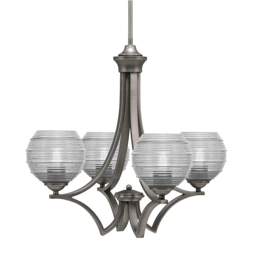 Toltec Lighting 564-Gp-5110 Zilo - 4 Light Uplight Chandelier-19.75 Inches Tall And 21 Inches Wide, Finish Color: Graphite, Glass Color: Clear Ribbed