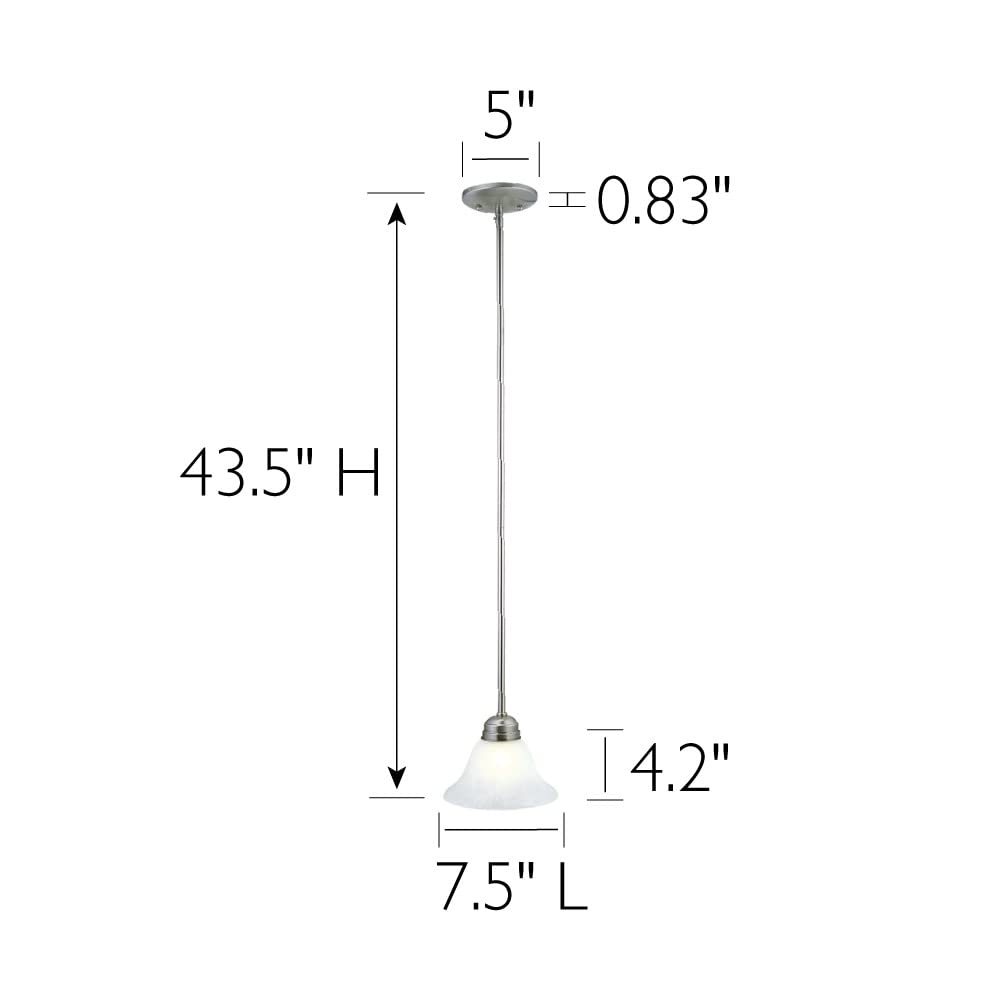 Design House 511634 Mini Pendant Light, 1-Light Dimmable, Satin Nickel, Alabaster Glass Shade for Kitchen Island Bar