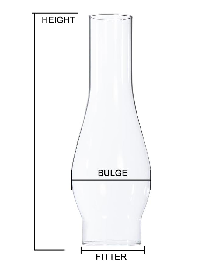 B&P Lamp 3 Inch By 4 Inch Bulge By 8 1/2 Inch Tall Clear Glass Chimney With Flair Top Design For Vintage And Antique Style Globe