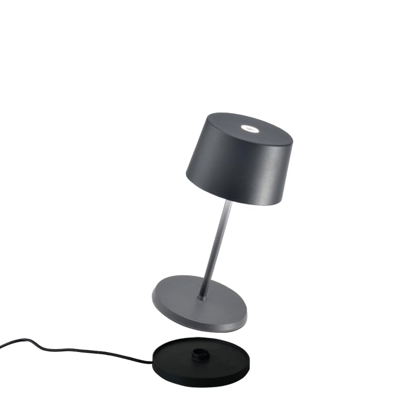 Zafferano Olivia Mini Lamp, Portable Rechargeable Table Lamp, Touch Controls, Aluminum, 8.7 Inches, Dark Grey, Model LD0860N4