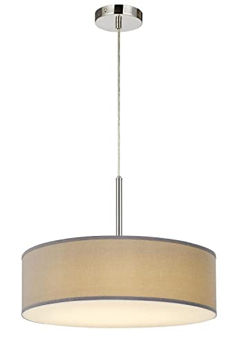 Cal LED Pendant Light, 18W Dimmable, Gray Fabric Shade, Metal, 18 x 18 x 14 inches, Model FX-3731-GR
