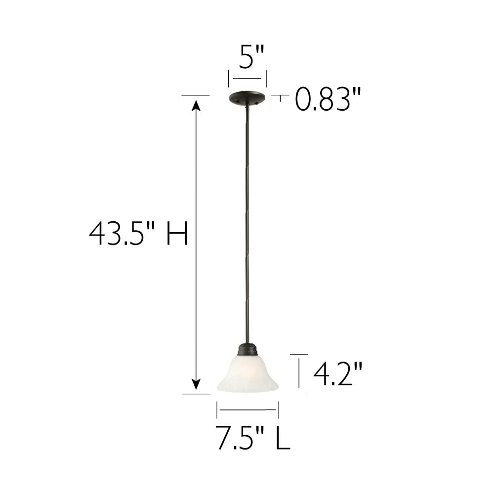 Design House Mini Pendant Light, 1-Light, Dimmable, Alabaster Glass Shade, 8inL x 8inW x 44inH, Oil Rubbed Bronze, Model 514513