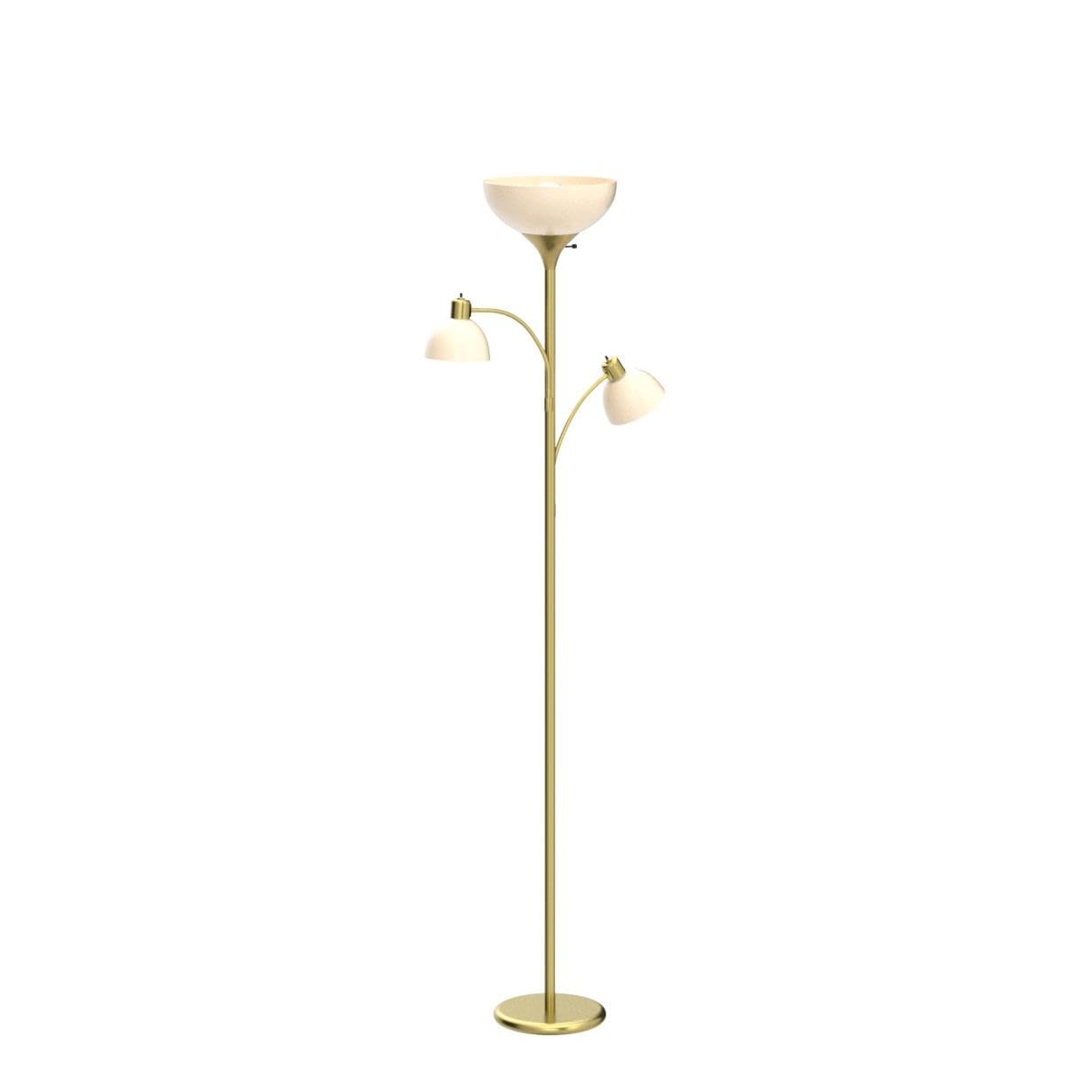 Brightech Sky Dome LED Floor Lamp - Dimmable Torchiere with 2 Reading Lamps, Gold Brass, Model FL-DME2-BRS