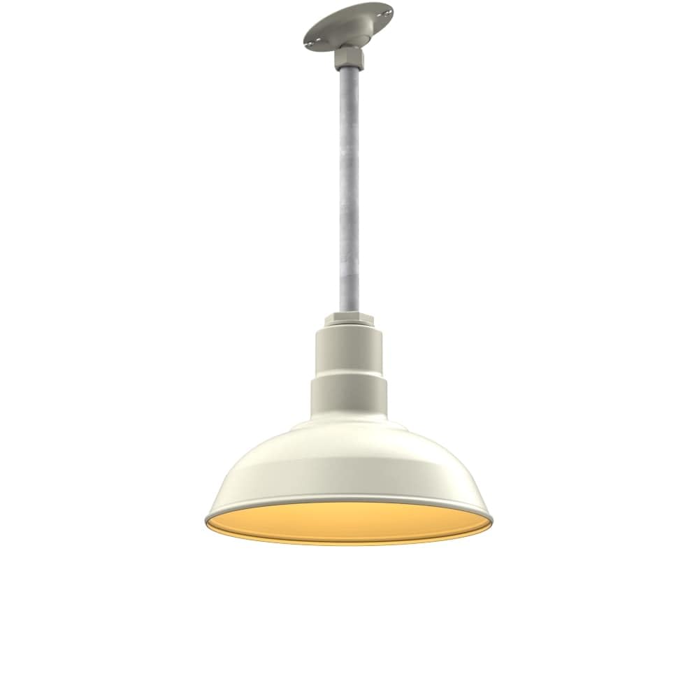 Steel Lighting Co. Barn Light Pendant - 12in Sloped Stem, Heavy Duty Alloy Steel, Cream/Brass Finish