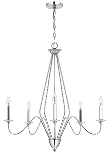 Cal Lighting FX-3774-5 Modern Candelabra Chandelier, Brushed Steel, 30inW x 32.13inH, Metal Finish