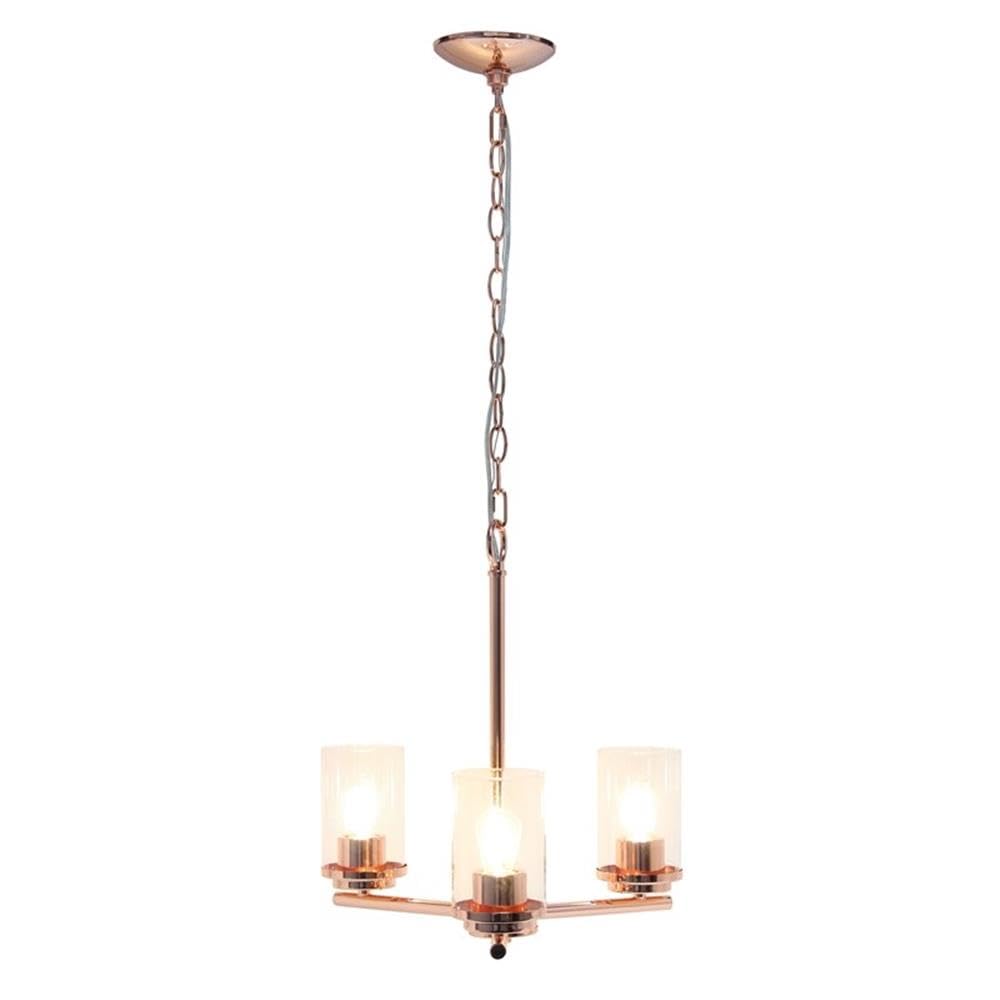 LALIA HOME 3-Light Pendant Chandelier, 15in Glass & Metal, Rose Gold, Model LHP-3012, Ideal for Kitchen, Foyer, Living Room