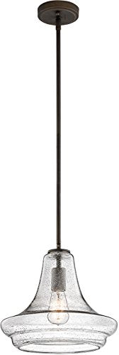 Kichler Everly Trumpet Pendant Light 1 Light Clear Seeded Glass 11.25in Old Bronze Model 42328OZCS