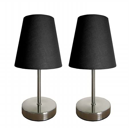 All The Rages Lt2013-Blk-2Pk Simple Designs Sand Nickel Mini Basic Table Lamp With Fabric Shade 2 Pack Set, Black