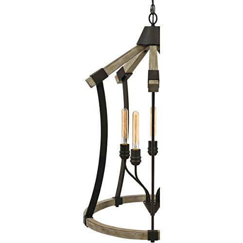 Cal Dali 60W x 5 Chandelier, Iron, Pine Wood, Model FX-3707-5, Edison Bulbs Not Included