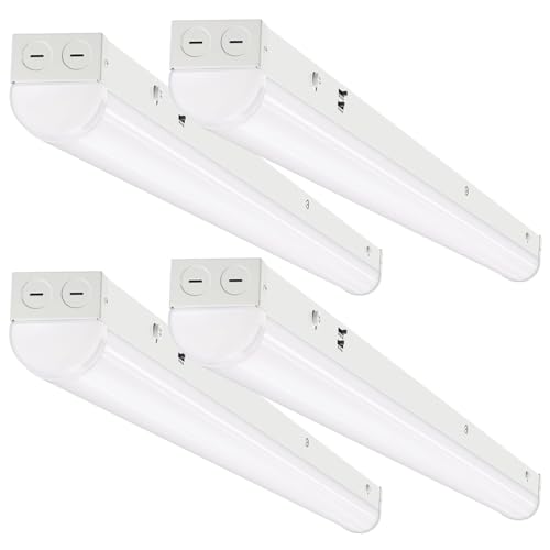 DAKASON 4FT LED Linear Light Fixture, 40/32/24W, 5000K CCT, White, Solid Metal Housing, 4 Pack