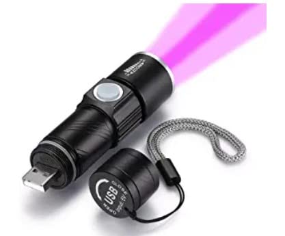 DARKBEAM UV 395nm Rechargeable USB Flashlight, Portable Mini Handheld Torch, Black, Aluminum Material