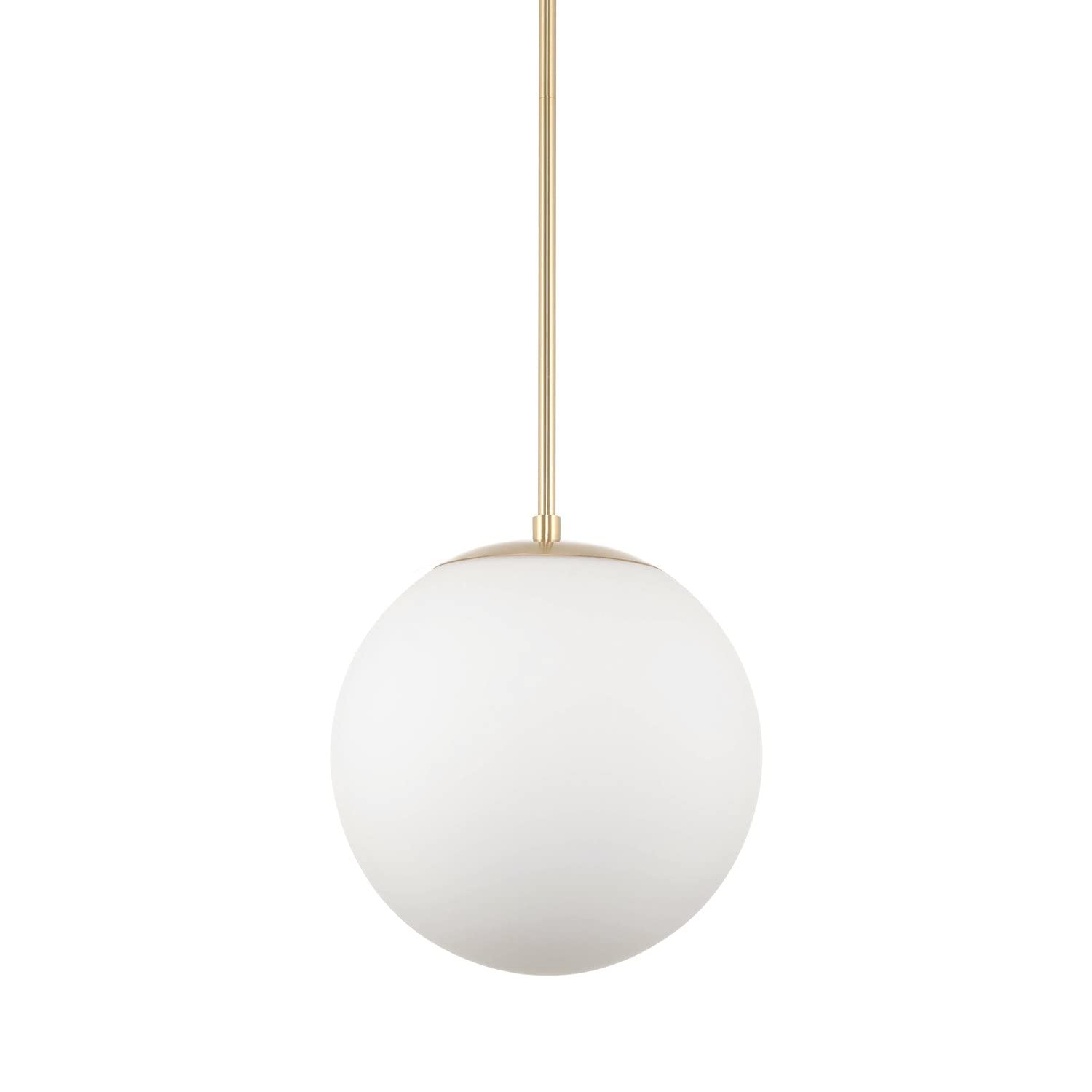 Kira Home Ceres 12'' Mid-Century Modern Hanging Orb Pendant Light with Smooth Matte White Frosted Diffuser, Cool Brass Finish