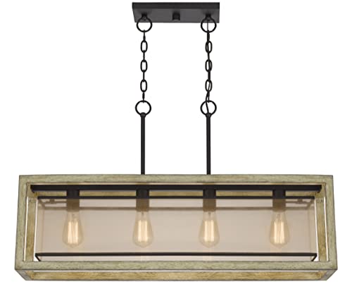 Cal Lighting FX-3781-4H Palencia Island Chandelier, Distressed Oak Wood with Organza Shade