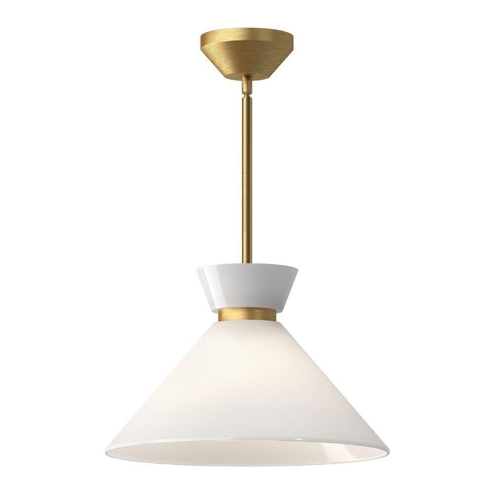 Alora Mood Halston 14 Pendant | Brushed Gold Finish | Glossy Opal Glass Shade | Parisian Style Pendant Light | Made of Steel and