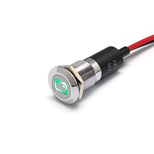 Alpinetech 12V LED Metal Signal Indicator Dash Light, 12mm, Battery (Green), Model 742230465050
