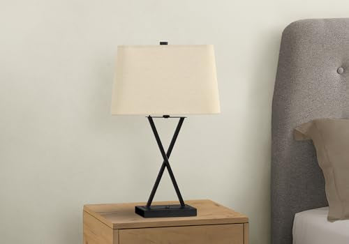 Monarch Specialties I 9638 Lightingtable Lamp, Usb Port Included, Black Metal, Beige Shade, Transitional