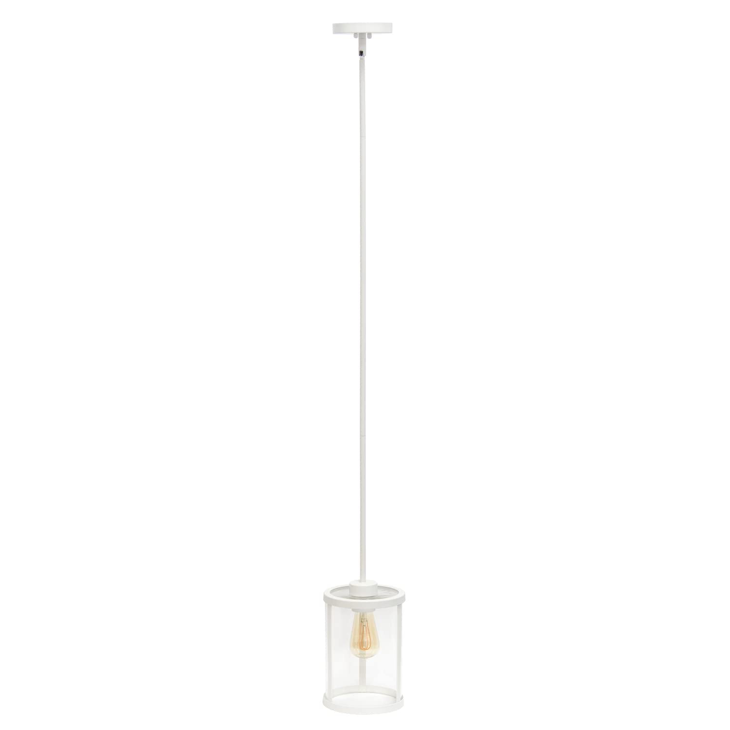 Elegant Designs PT1010-WHT 1-Light Pendant, White Metal & Glass, 6.75inx6.75inx55in, Adjustable Vintage Industrial Style