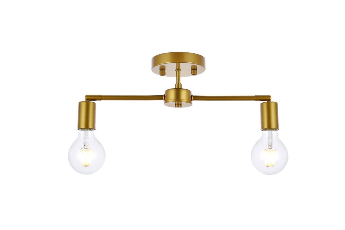 Living District Zane 2-Light Mid-Century Metal Flush Mount in Brass