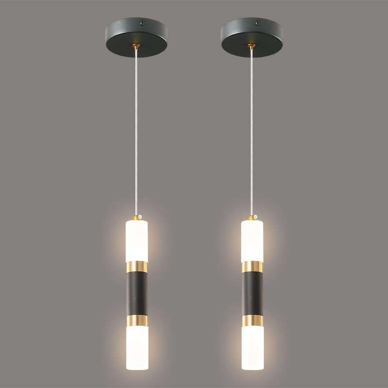 Liangmh Modern Kitchen Island Light Fixture Dimmable Led Black Mini Pendant Light Bedroom Bedside Table Black Gold Small Pendant Lighting (2-Pack)