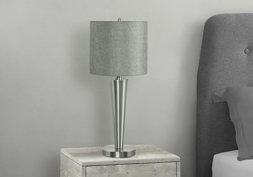 Monarch Specialties 9642 Lighting, Set Of 2Table Lamp, Usb Port Included, Nickel Metal, Grey Shade Lighting-2Pcs/24 H Table, 10" L X 10" W X 24" H, Silver