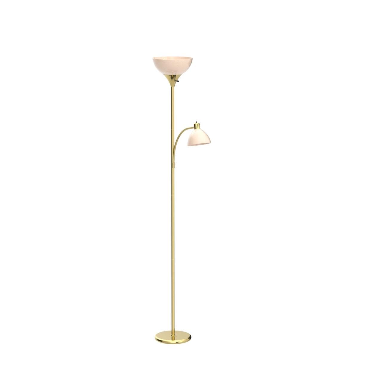Brightech Sky Dome Plus LED Floor Lamp - Dimmable Torchiere with Reading Lamp, Gold Brass Finish, Model FL-DMEPLS-BRS