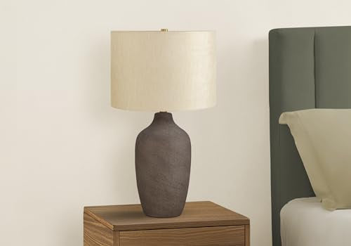 Monarch Specialties I 9709 Lightingtable Lamp, Grey Ceramic, Beige Shade, Contemporary