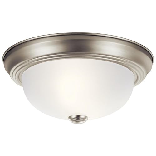 Kichler 8111Ni Flush Mount Round Glass Ceiling Lighting, Brushed Nickel 2-Light (12'' W X 7'' H) 120 Watts