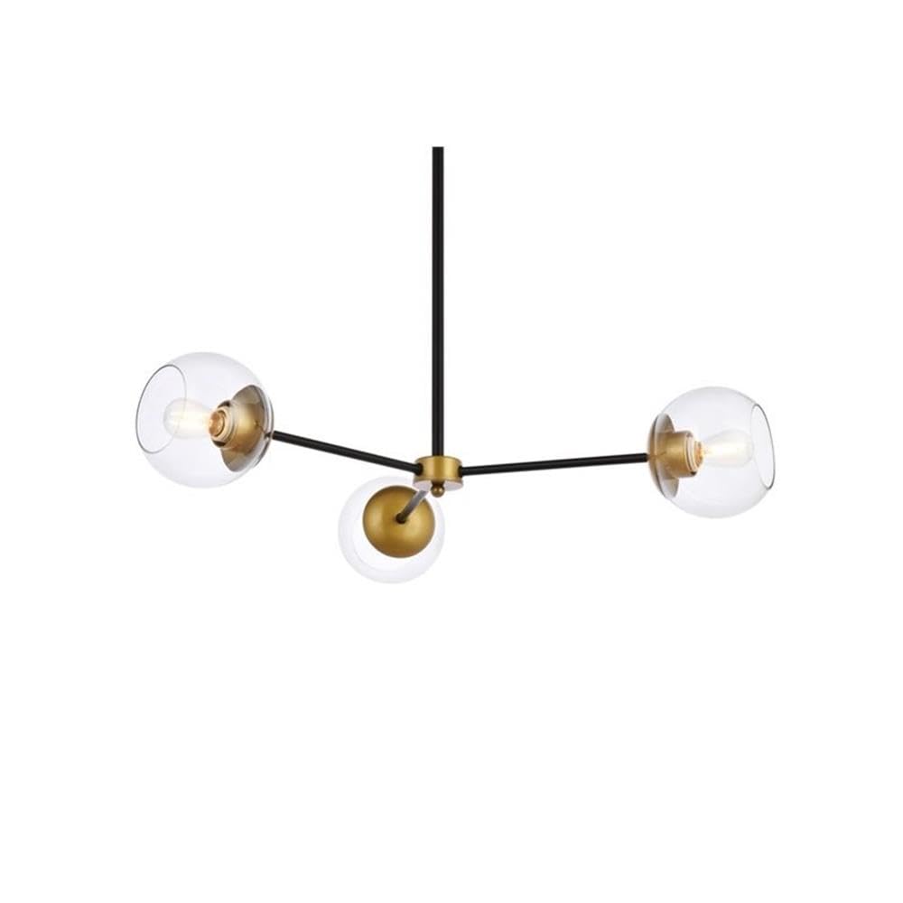 Living District Briggs 3-Light Metal Pendant w/Clear Shade in Black and Brass