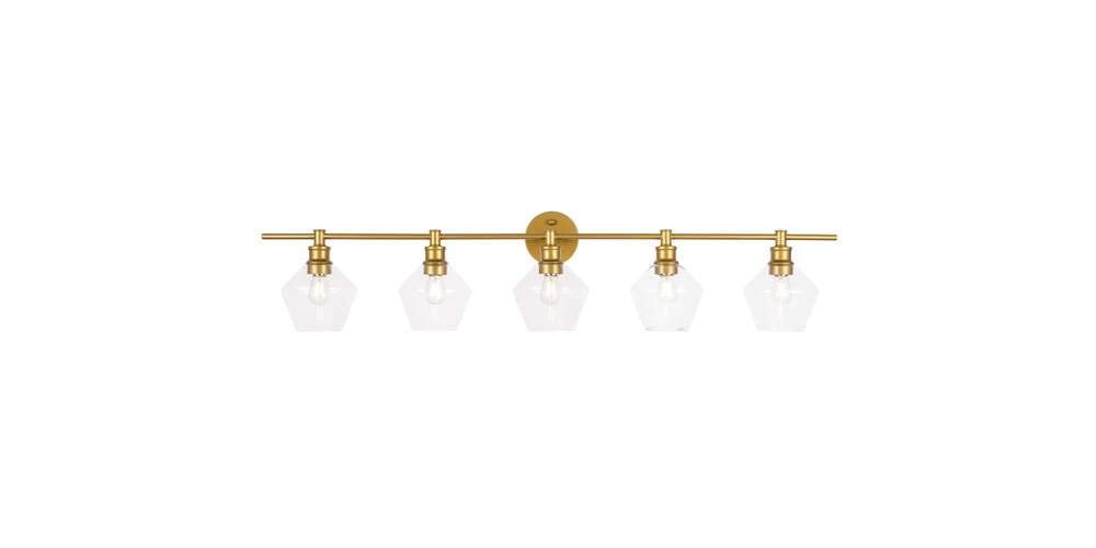 Living District Indoor Modern Home Decorative Bright Ceiling Gene 5 Light Brass and Clear Glass Wall Sconce