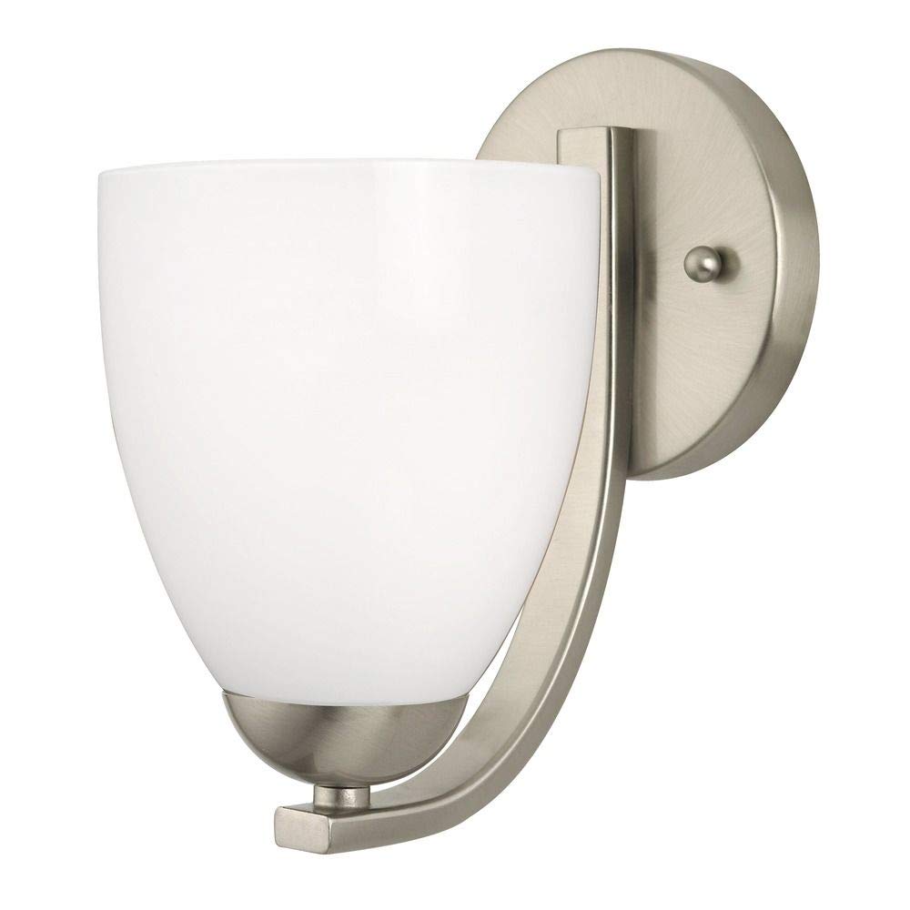 Design Classics Wall Mounted Sconce, Opal White Glass Shade, Satin Nickel Finish