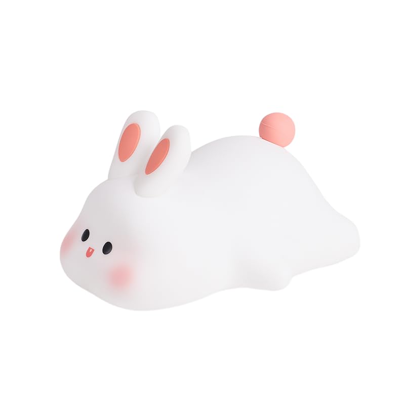 Cute Rabbit Night Light  Animal Lamp  Food Grade Silicone  Rechargeable  3 Level Dimmable  Squishy Nursery Nightlight For Desk Decor  Funny Gifts Stuff For Boys Girls Baby  White Elephant Gifts