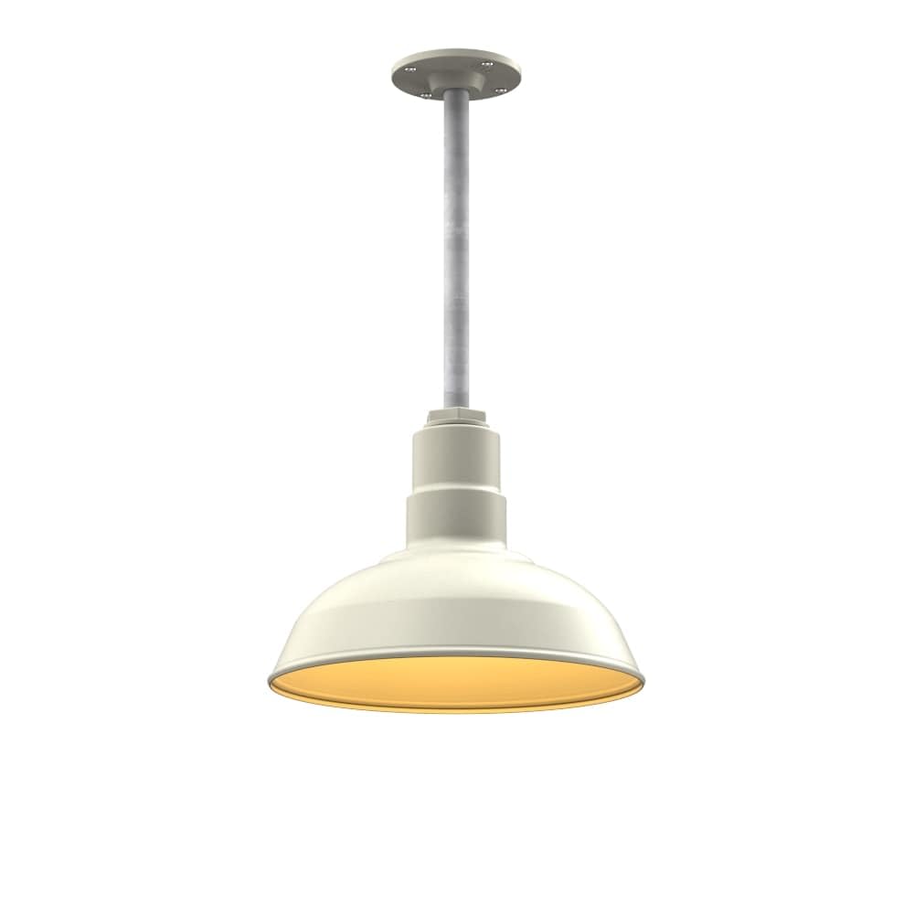 Steel Lighting Co. Ceiling Mounted Pendant Light - 12in Galvanized Stem, Cream/Brass, Heavy Duty Alloy Steel, 12in Dome, Made in America