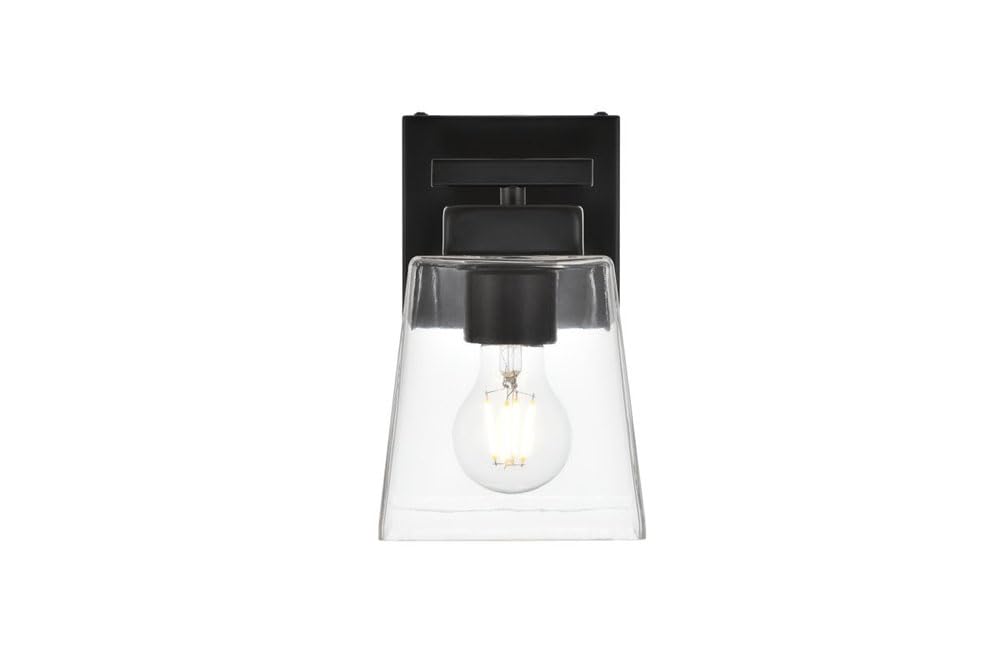 Living District Merrick 1-Light Iron & Glass Bath Sconce in Black/Clear