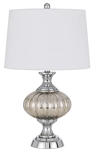 Cal Lighting BO-3035TB Table Lamp, Metal/Glass, 16inW x 26.5inH, Chrome/ le, Hardback Taper Drum Shade
