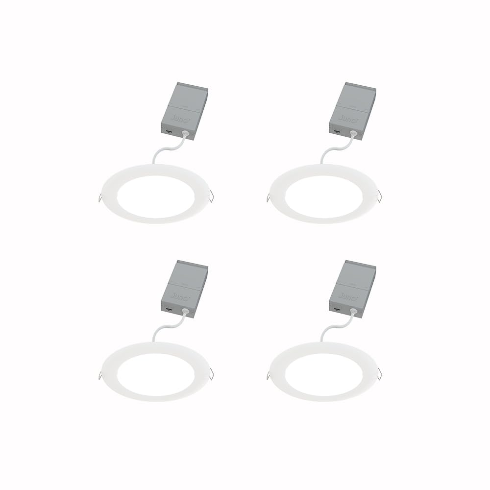 Juno Led Recessed Lights 6 Inch Round Wafer Downlight  5-In-1 Switchable White Color Temperature  120 Volts  6-Inch Ultra-Thin Flat Trim  Matte White  4-Pack (Wf6 Sww5 90Cri Mw Cp4 M2)