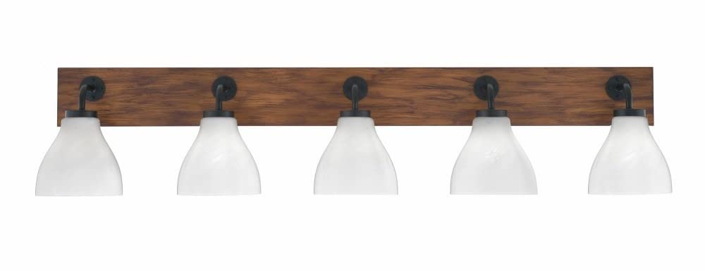 Toltec Lighting 1775-Mbwg-4761 Oxbridge - 5 Light Bath Bar-9.75 Inches Tall And 47 Inches Length, Finish Color: Matte Black/Painted Wood-Look Metal, Glass Color: White Marble