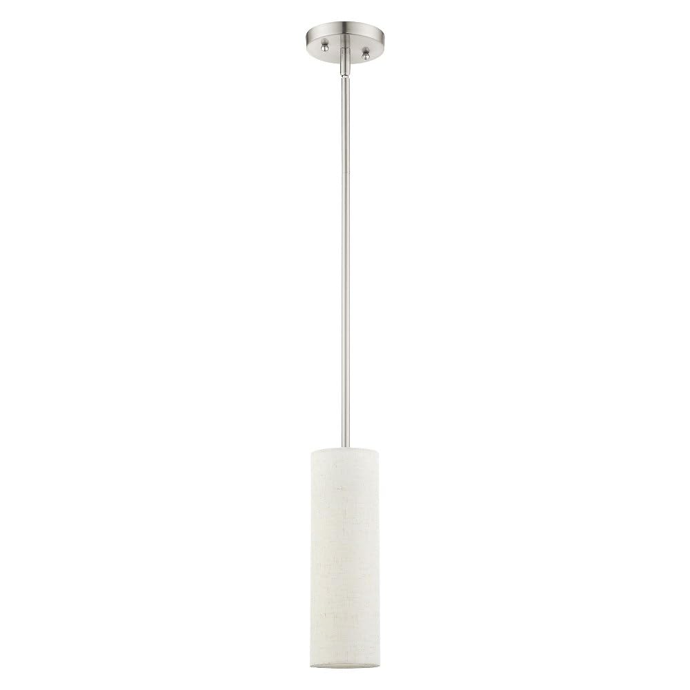 Livex Mini Pendant Light, Brushed Nickel, Glass, 4.75inL x 4.75inW x 49inH, Model 52130-91, Contemporary Modern Design