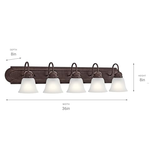 Kichler 36'' 5-Light Vanity Bath Light In Tannery Bronze Powder Finish, Modern Bathroom Light Fixture With Clear Satin Etched Gl