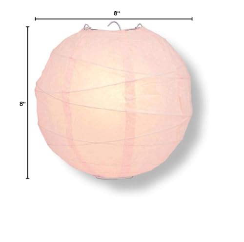 Paperlanternstore.Com 8 Inch Rose Quartz Pink Round Paper Lantern, Crisscross Ribbing, Hanging Decoration