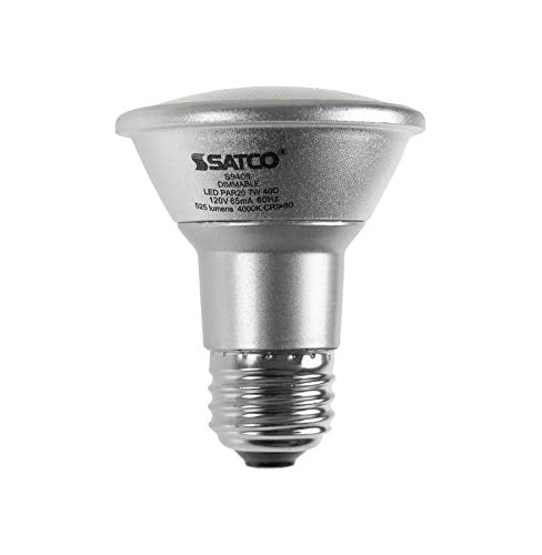 Satco S9408 Par20 LED Light Bulb, 7W, 4000K Cool White, Medium Base, 40° Beam Spread, 1 Count