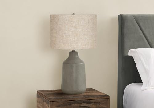 Monarch Specialties I 9703 Lightingtable Lamp, Grey Concrete, Beige Shade, Contemporary