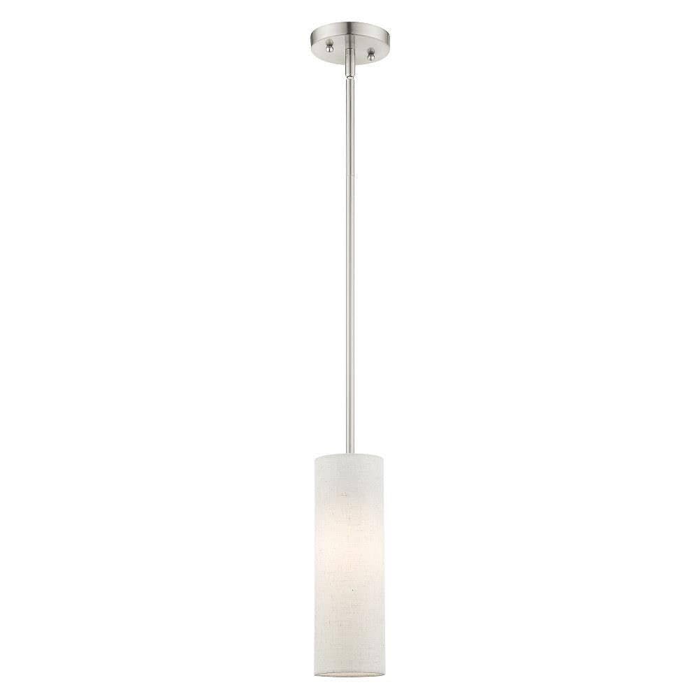 Livex Mini Pendant Light, Brushed Nickel, Glass, 4.75inL x 4.75inW x 49inH, Model 52130-91, Contemporary Modern Design