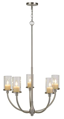 Cal Jervis Metal Chandelier, Silver, Glass Shades, 26.5inx26.5inx41.5in, Model FX-3714-5