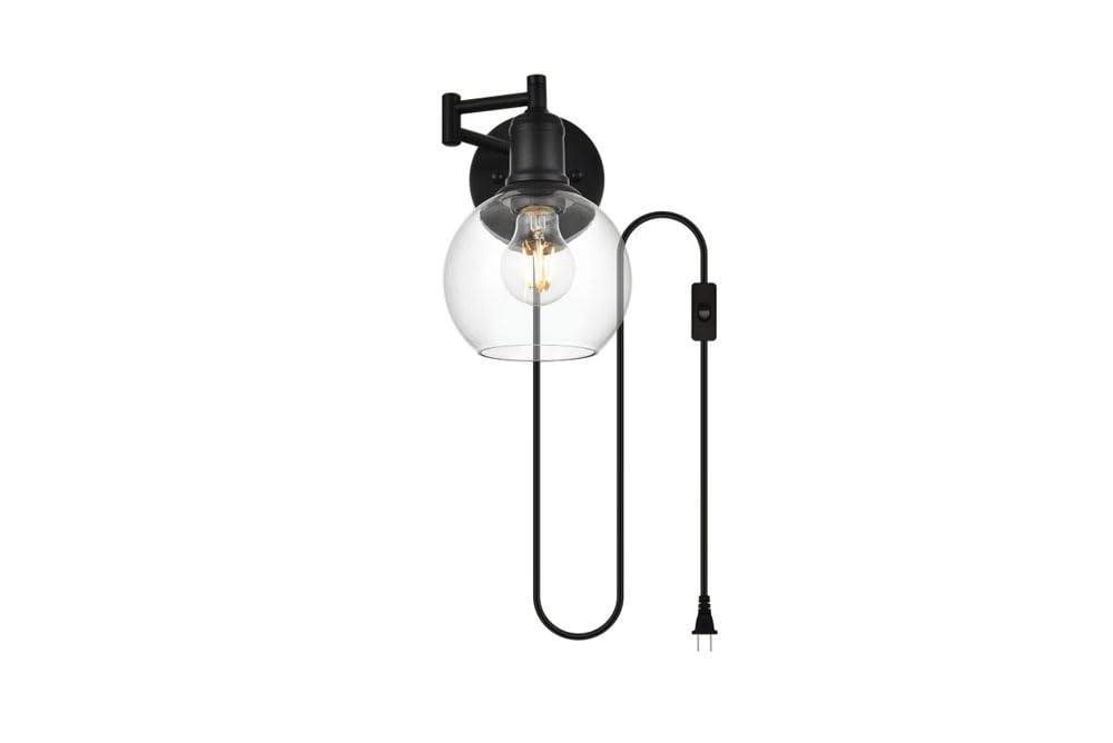 Living District Caspian 1-Light Metal Plug-in Wall Sconce in Black/Clear