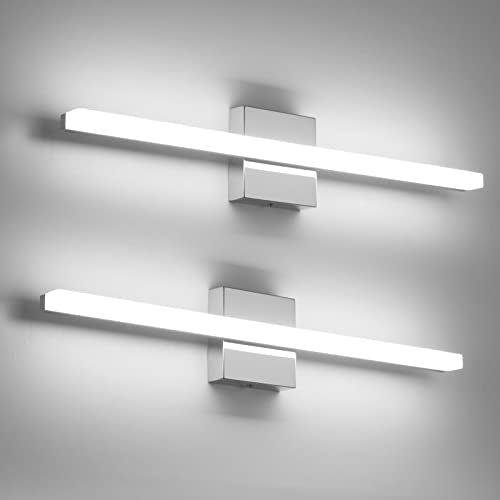 Combuh LED Vanity Lights Bar, 24 Inch, Stainless Steel, 14W, IP44, Cool White 6000K, Set of 2, Model 6270