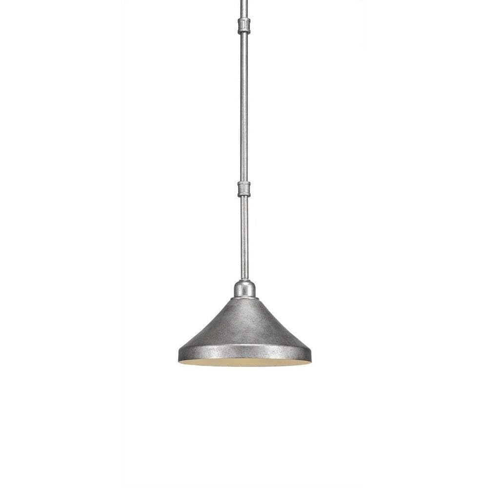 Toltec Lighting 284-As-418 Vintage Stem Mini Hang Straight Swivel Pendant With Metal Shades, 10&quot;, Aged Silver