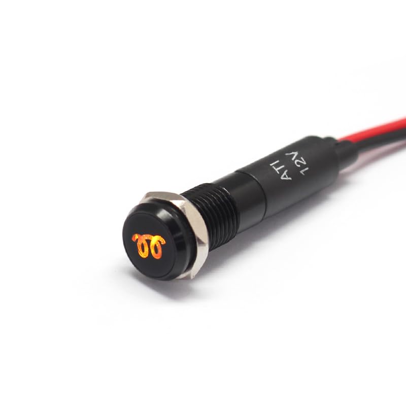 Alpinetech PLB8MS 8mm 5/16 12V LED Metal Signal Indicator Pilot Dash Light Black Bezel with Symbols (Glow Plug Warning)
