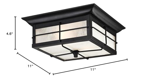 Westinghouse Two-Light Outdoor Flush-Mount Fixture, Textured Black Finish, Frosted Seeded Glass, Model 6204800